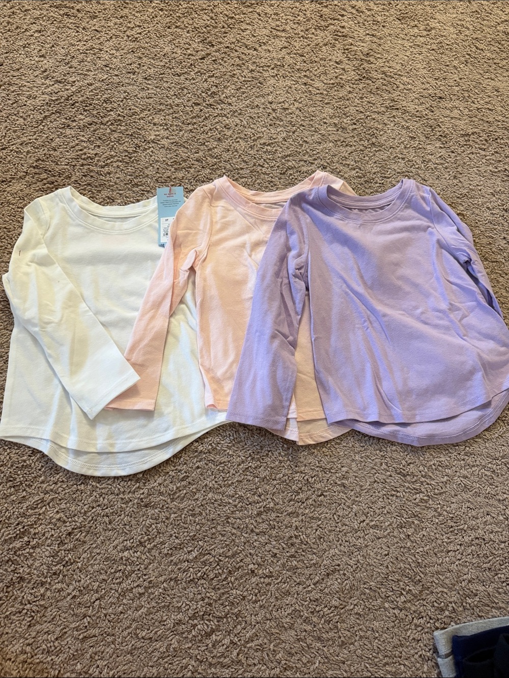 Cat & Jack Long Sleeve Layered Hem Tops - Cream, Light Pink, Lavender